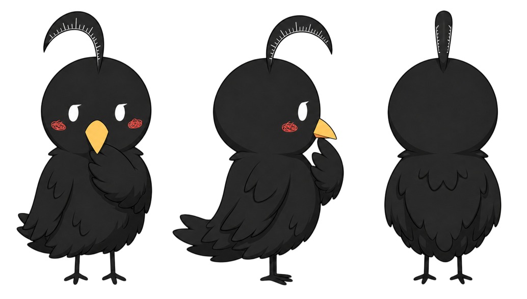 Front, three-quarter, and rear views of an animal mascot