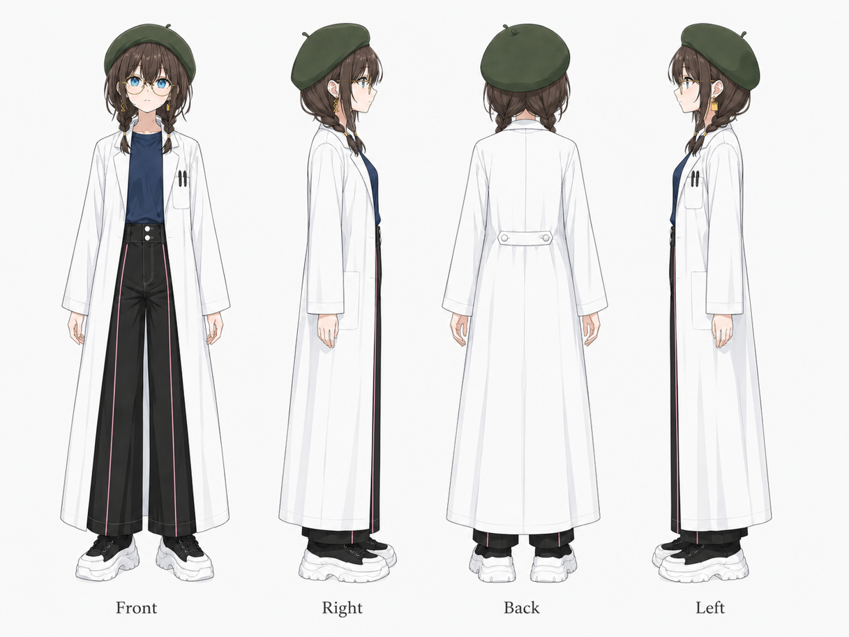Front, side, and rear views of a human navigator
