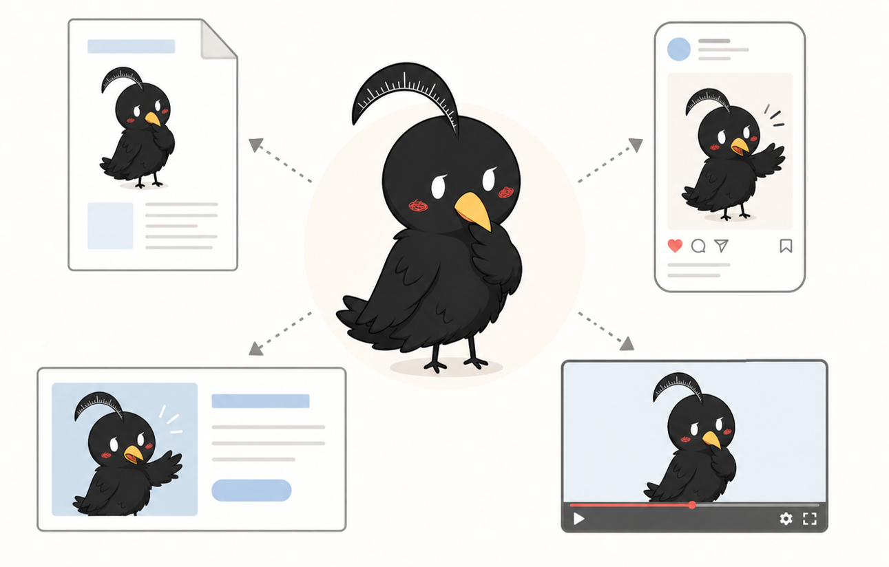One character extending across several media channels