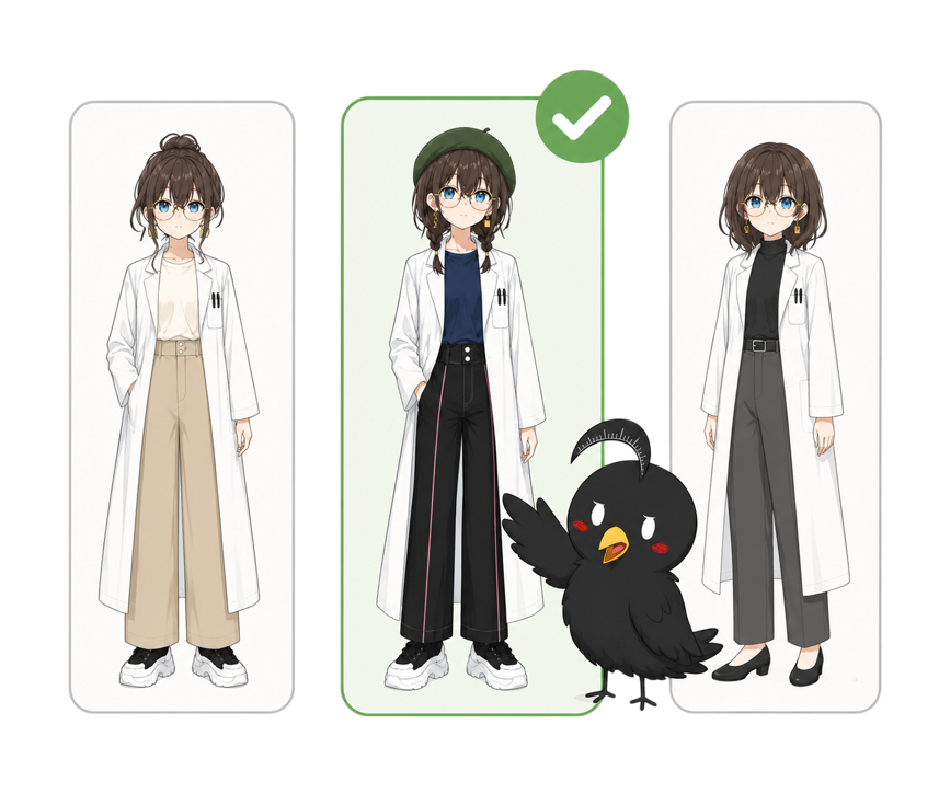 Reviewing candidate concepts and selecting the final character